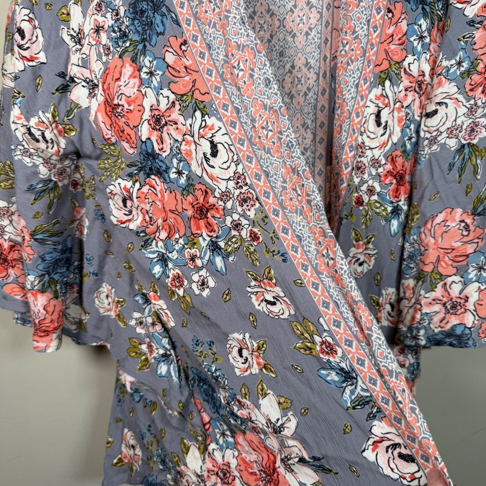 Angie Mixed Pattern Floral Boho Open Front Kimono Cardigan Medium - Picture 5 of 12